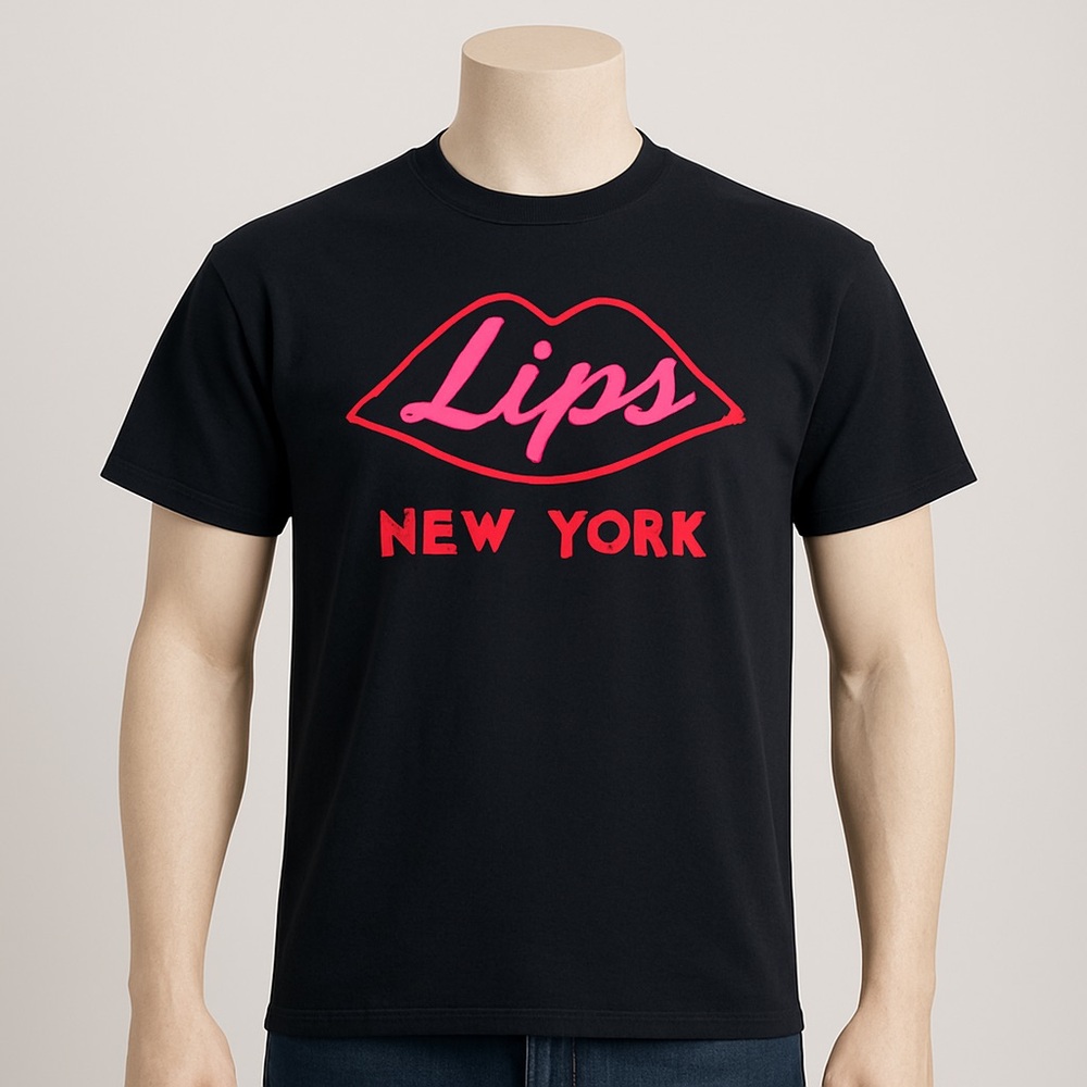 Lips New York Graphic Tee Mens Size M Streetwear Y2K‎ Urban Nightlife TShirt NYC